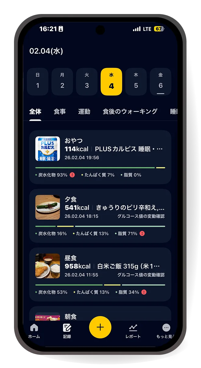 服薬・インスリン記録機能の画面イメージ
