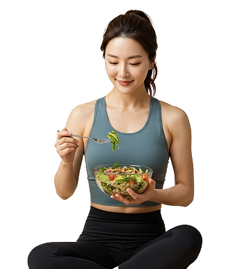 野菜を食べている健康的な女性。糖尿病予備群ガイドのヒーローイメージ